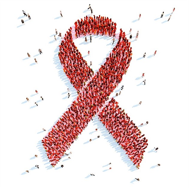 Women forming HIV Awareness Ribbon