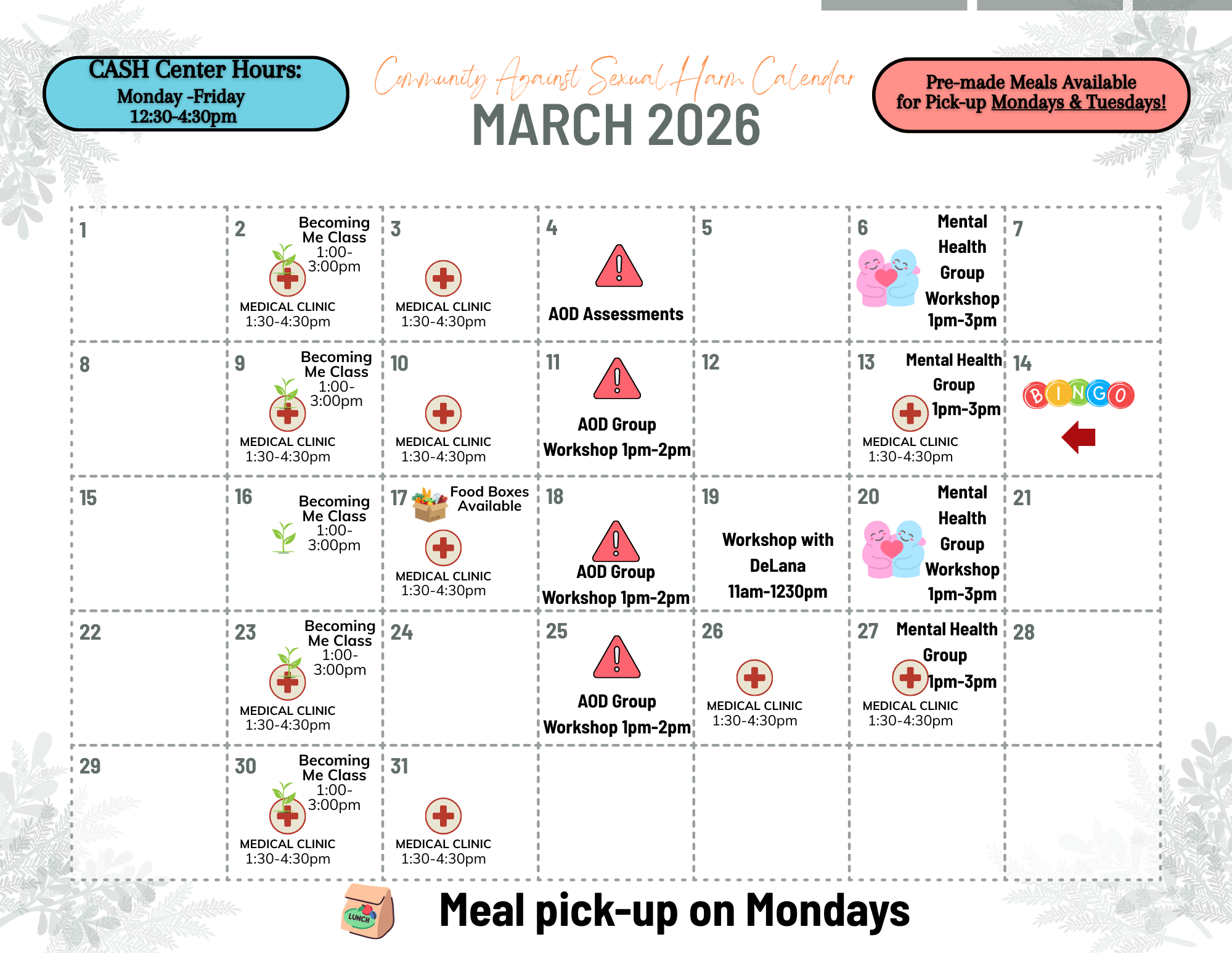 Green Grey White Illustrated Floral Minimalist Wall Calendar 2026 (2)